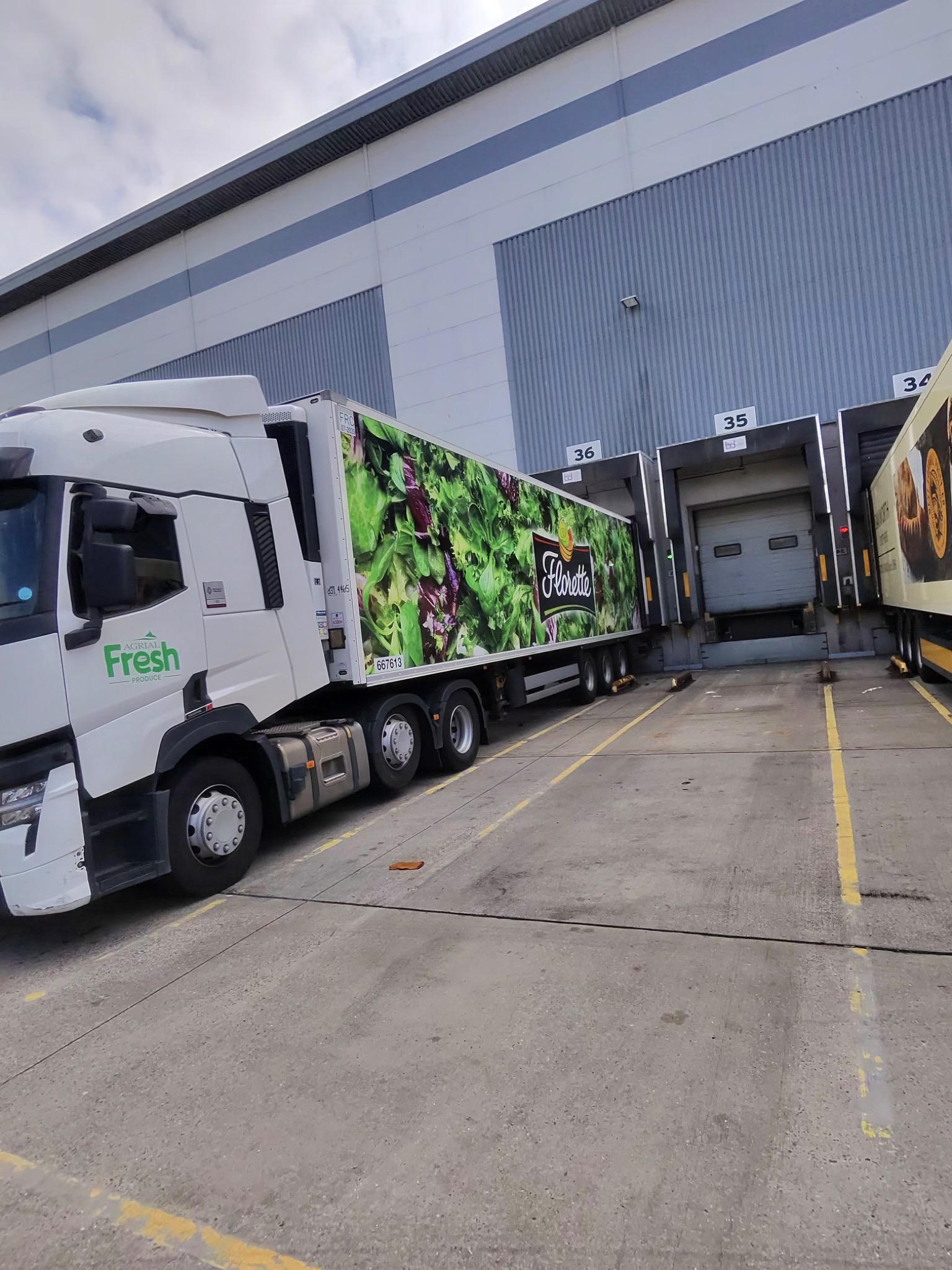 A real Florette refrigerated artic positioned on a distribution-centre loading bay