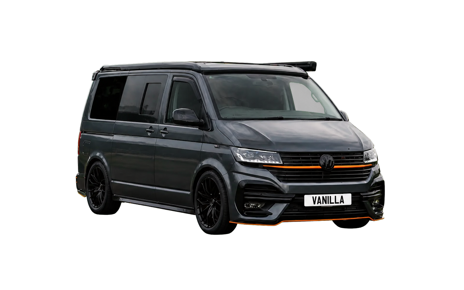 Vanilla, the grey Volkswagen Transporter campervan