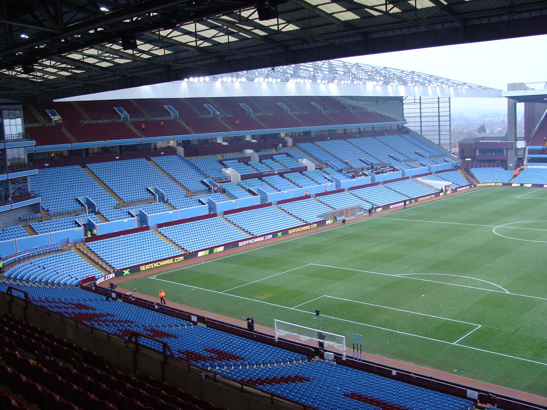 Claret and blue seats inside Villa Park